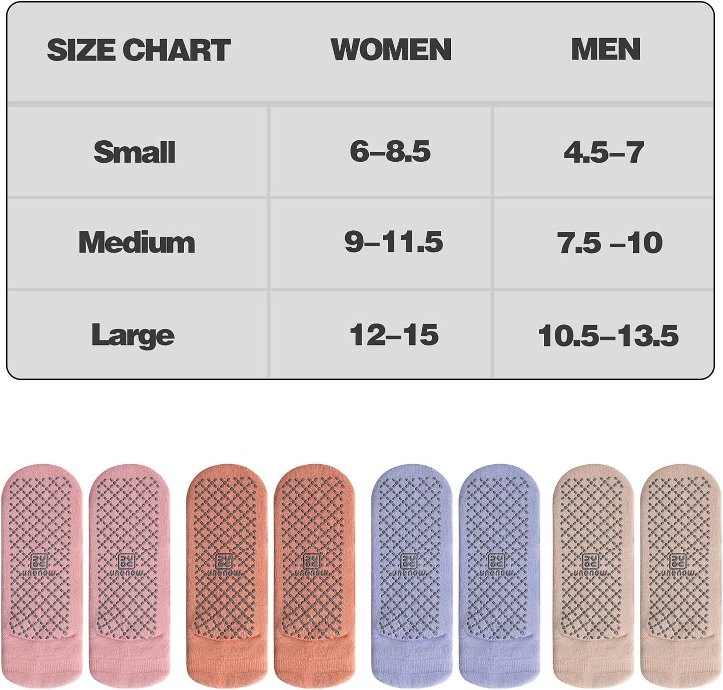 Unisex Non Slip Grip Socks with Cushion for Yoga Pilates Barre Home & Hospital