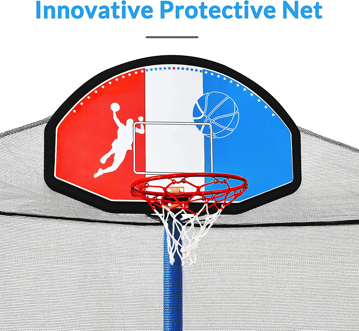 15-Foot Trampoline with Safety Enclosure, Basketball Hoop, and Ladder - ASTM Approved for 800 LB Capacity with Tricolor Backboard