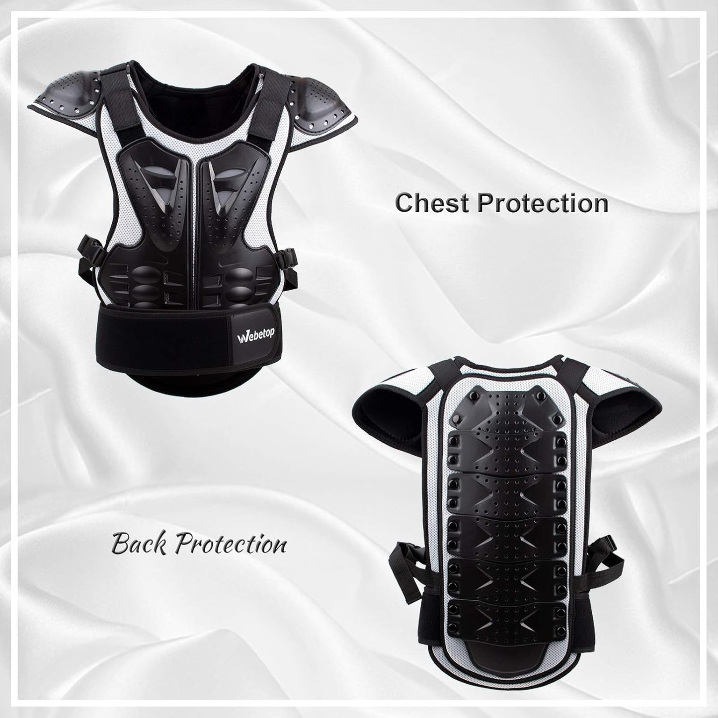 Youth Dirt Bike Chest Protector Adjustable Toddler Youth Motocross Gear for 3-10 Year Olds Kids Dirt Bike Gear Ideal for ATV, Quad, Dirtbike, 4 Wheeler Outdoor Sports Black/Silver S