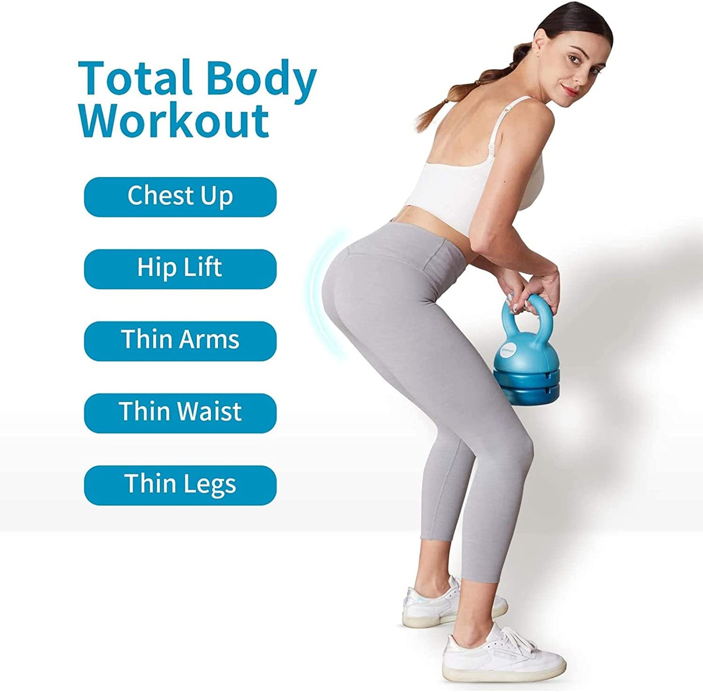 Adjustable Kettlebell Weights (5 lbs, 8 lbs, 9 lbs, 12 lbs) for Full-Body Workout and Strength Training - Teal, Ideal for Home or Gym Use