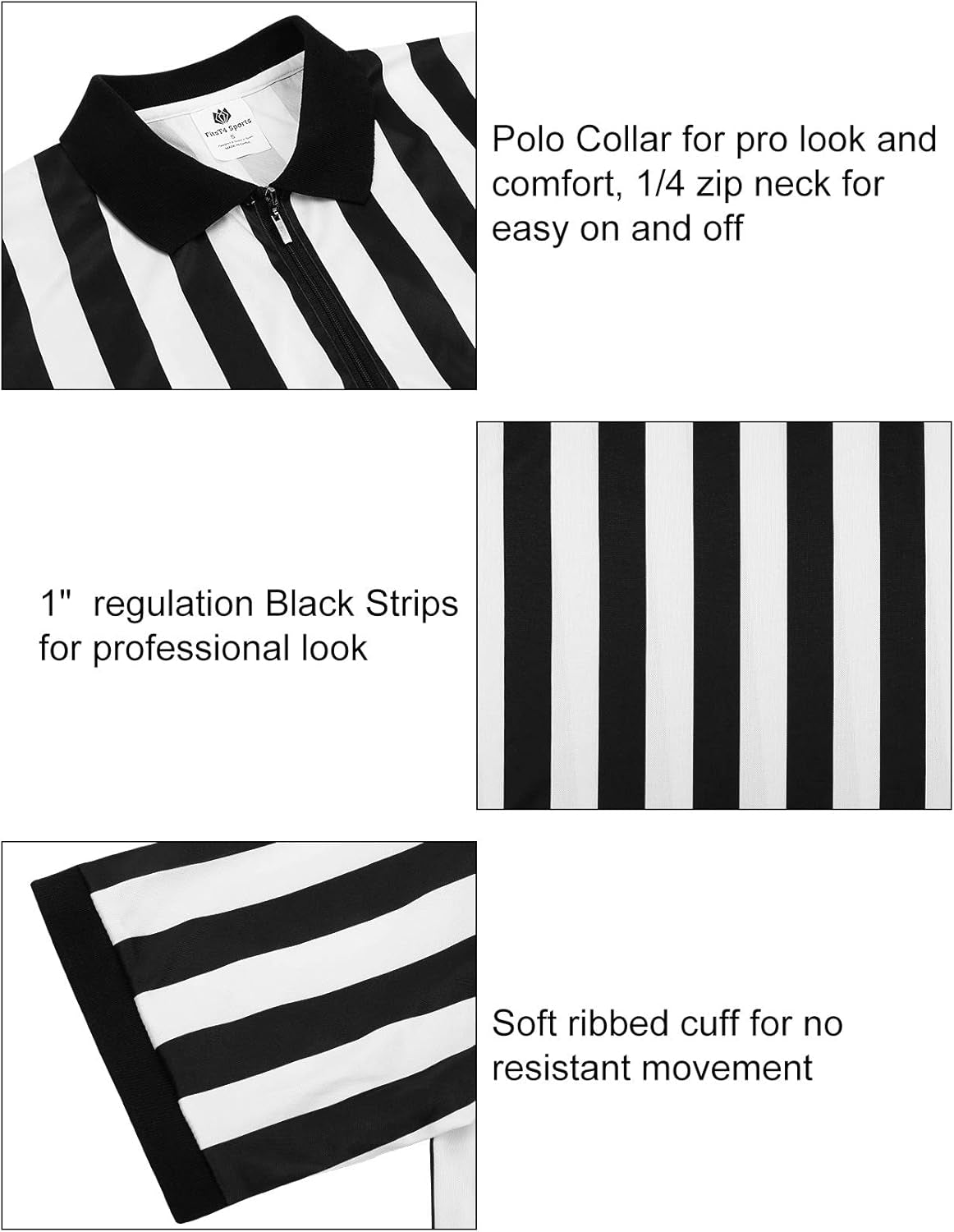 Mens Official Black & White Stripe Referee Shirt Zipper Collared Short Sleeve Umpire Jersey Costume Ref Uniform