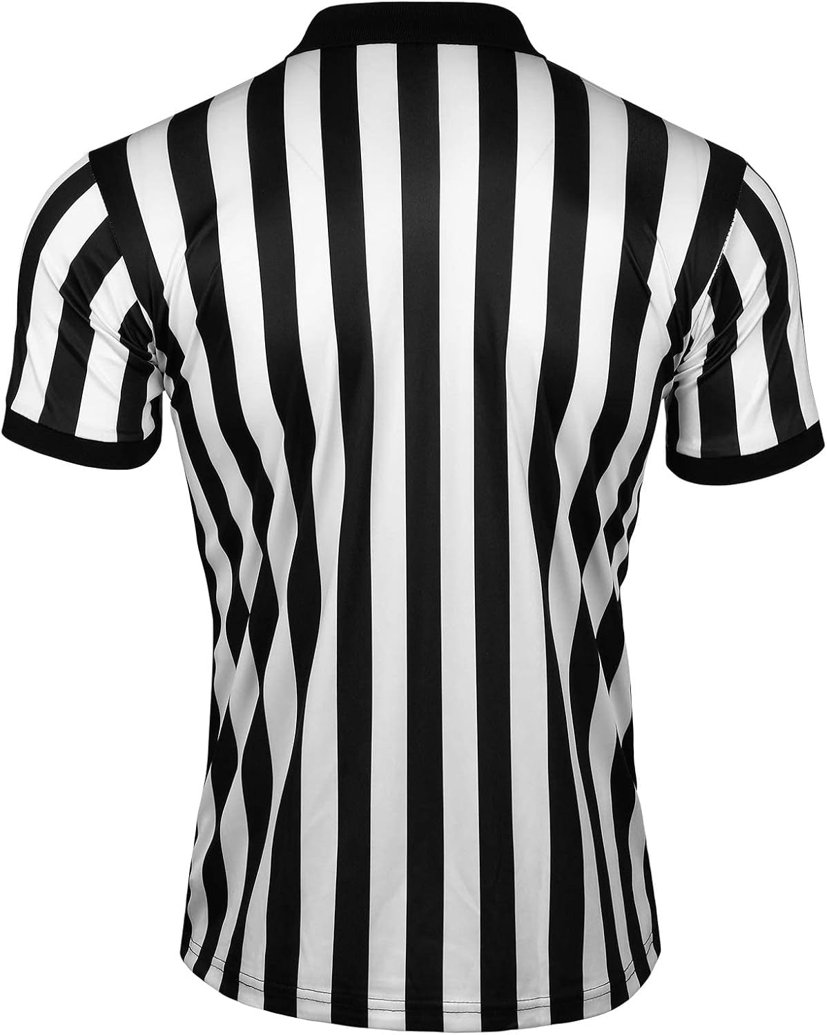 Mens Official Black & White Stripe Referee Shirt Zipper Collared Short Sleeve Umpire Jersey Costume Ref Uniform