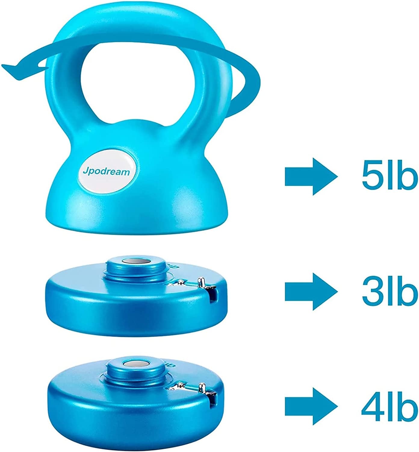 Adjustable Kettlebell Weights (5 lbs, 8 lbs, 9 lbs, 12 lbs) for Full-Body Workout and Strength Training - Teal, Ideal for Home or Gym Use