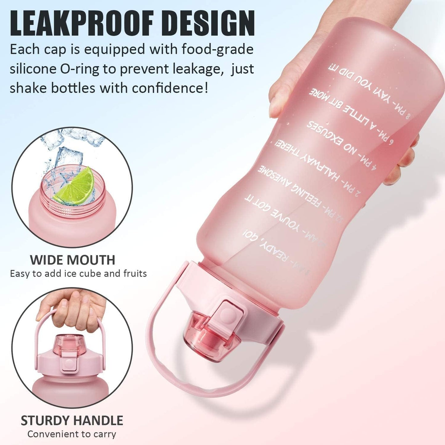 Half Gallon Water Bottle with Sleeve & Strap 64 OZ Water Bottle Motivational with Straw & Time Marker to Drink Leakproof Tritan BPA Free Workout Gym Sport Water Jug Women Men with Neoprene Holder