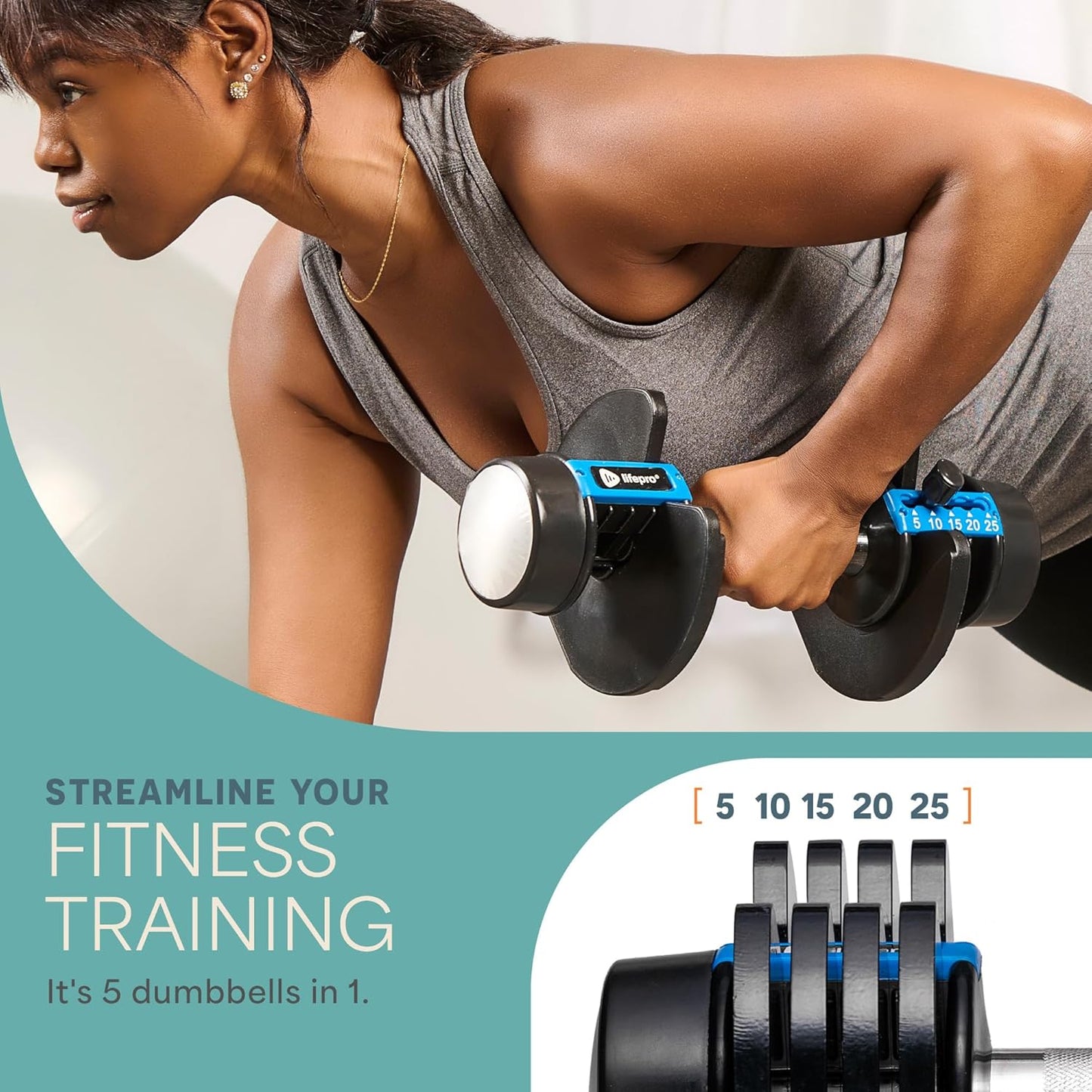 Adjustable Dumbbell Set (2 Pieces) - Weights Ranging from 5Lb to 25Lb and 2.5Lb to 15Lb, 6-in-1 Compact Design for Full Body Workouts and Home Gym Fitness