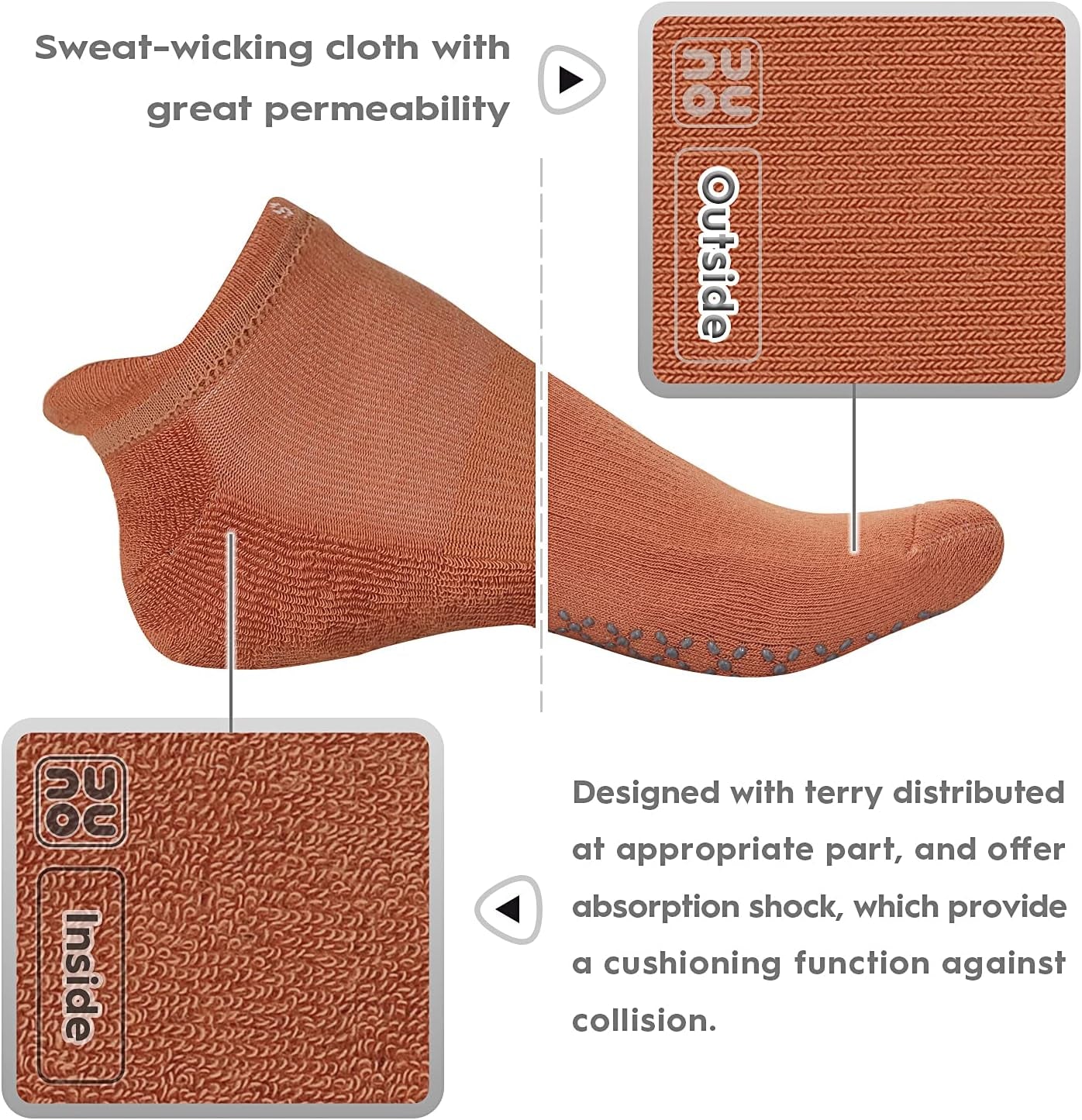 Unisex Non Slip Grip Socks with Cushion for Yoga Pilates Barre Home & Hospital