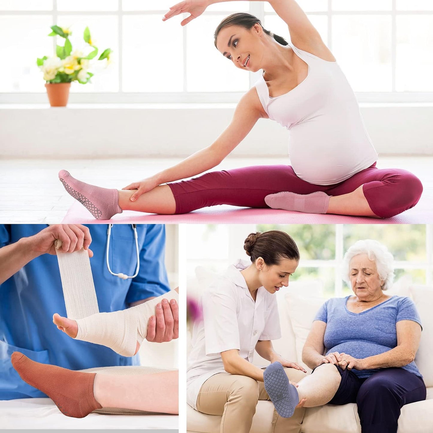 Unisex Non Slip Grip Socks with Cushion for Yoga Pilates Barre Home & Hospital