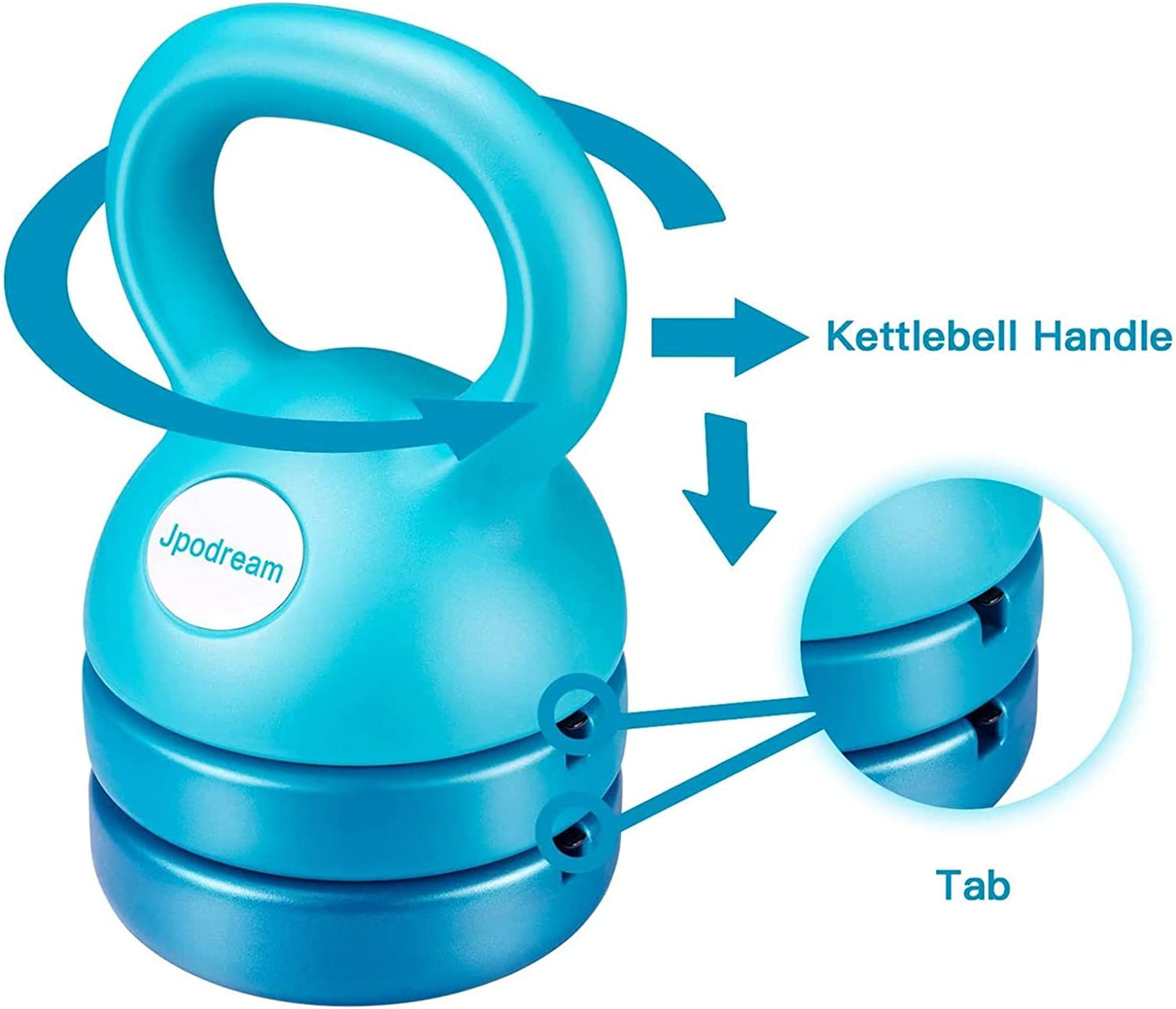 Adjustable Kettlebell Weights (5 lbs, 8 lbs, 9 lbs, 12 lbs) for Full-Body Workout and Strength Training - Teal, Ideal for Home or Gym Use