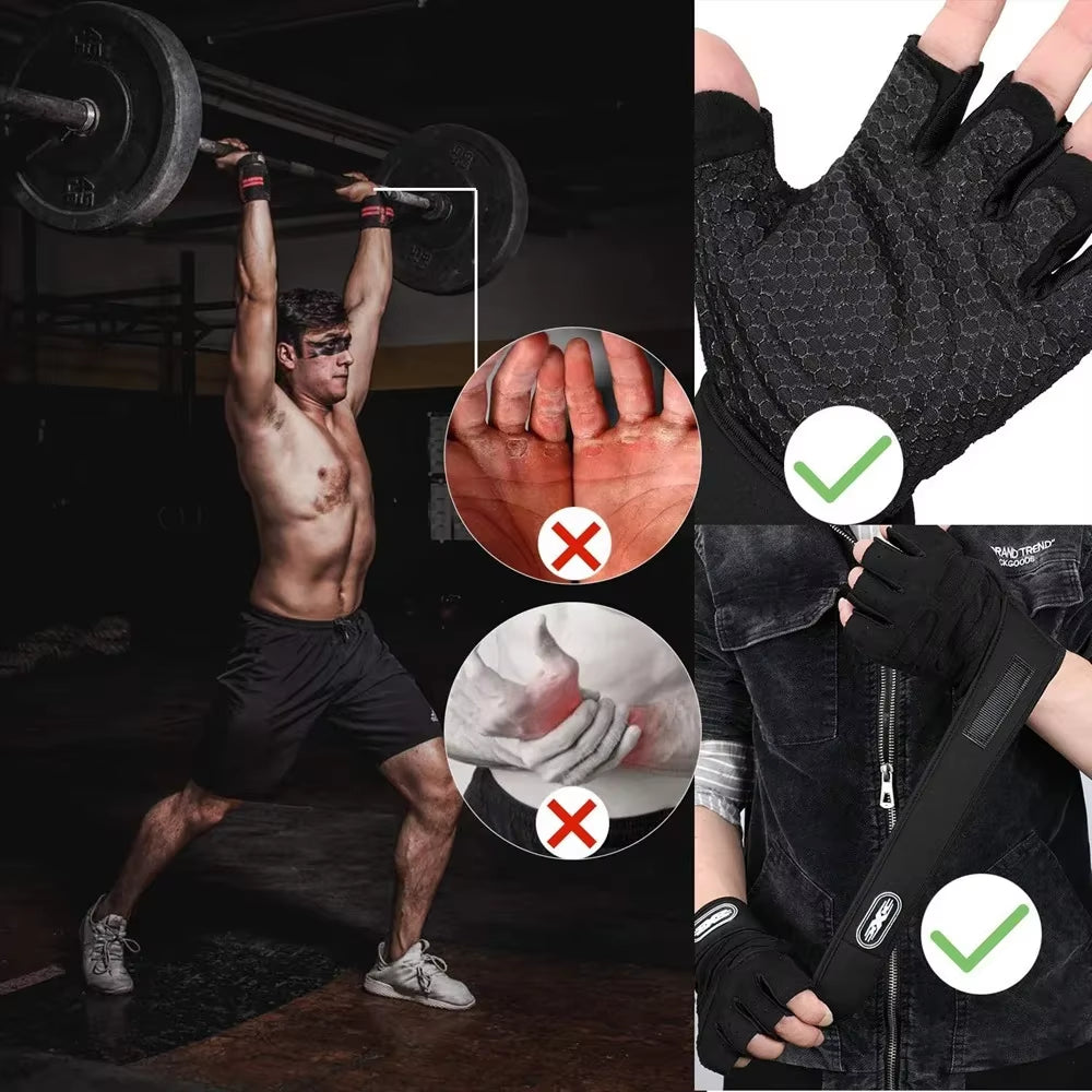 Professional Half Finger Fitness Gloves for Men and Women with Wrist Support for Weight Lifting and Riding - Non-Slip Design for Horizontal Bar Training