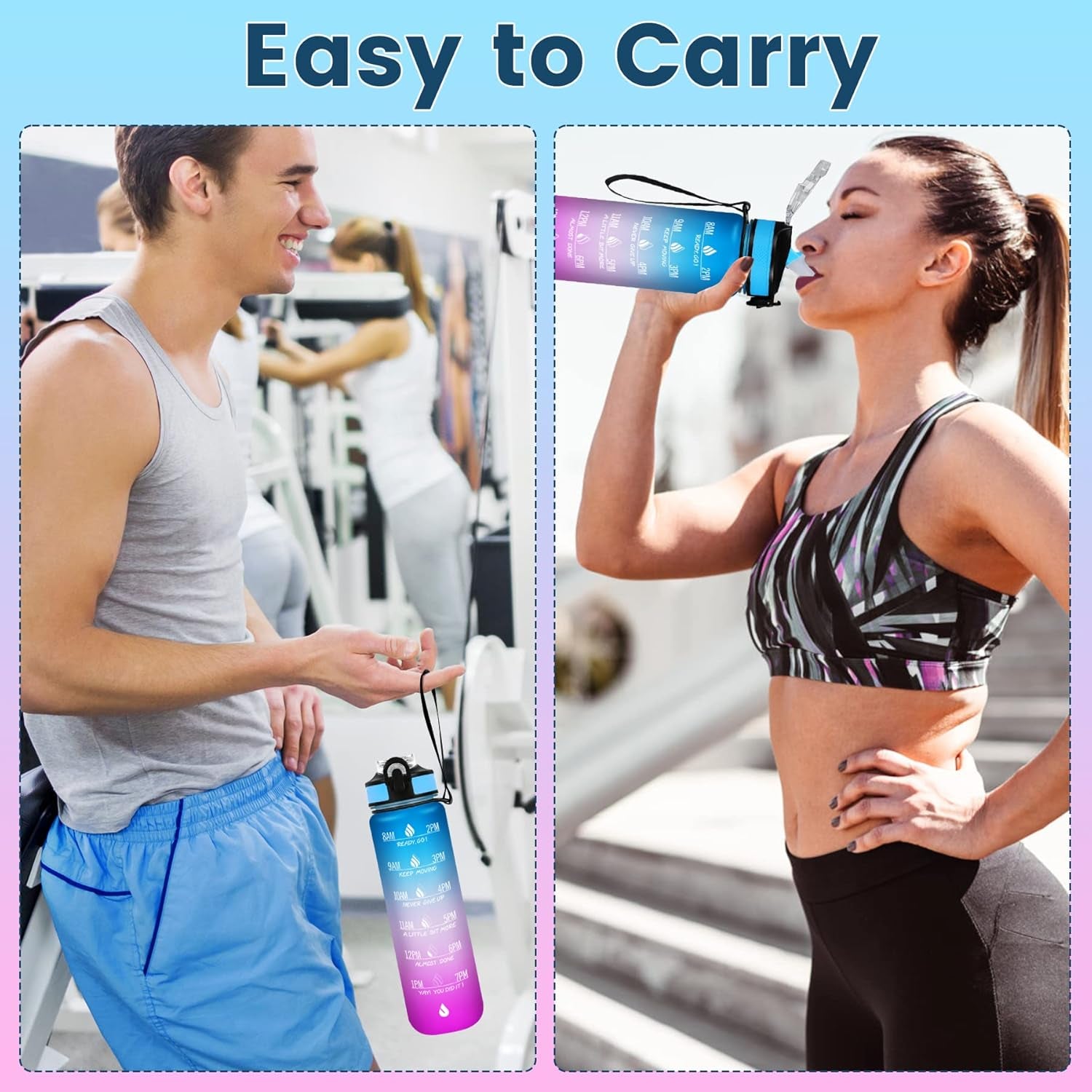 32Oz Motivational Water Bottle with Times to Drink,Time Marker & Removable Strainer,Fast Flow,Leakproof Tritan BPA Free Non-Toxic Water Jug for Fitness,Gym,Sports…