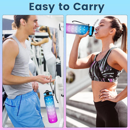 32Oz Motivational Water Bottle with Times to Drink,Time Marker & Removable Strainer,Fast Flow,Leakproof Tritan BPA Free Non-Toxic Water Jug for Fitness,Gym,Sports…