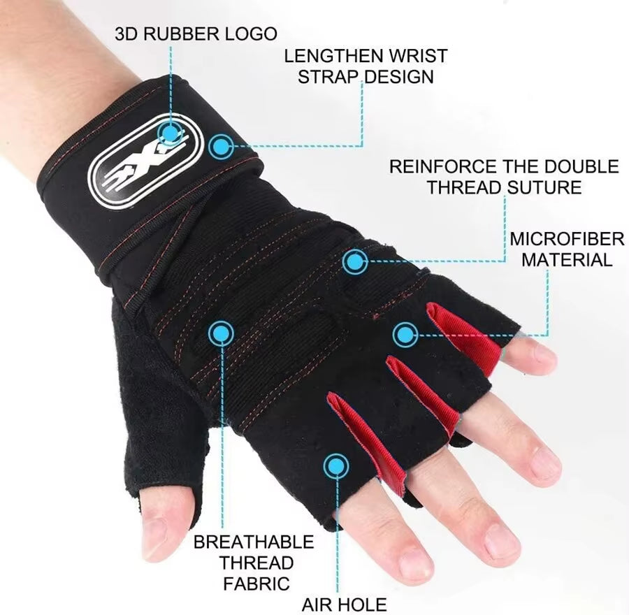 Professional Half Finger Fitness Gloves for Men and Women with Wrist Support for Weight Lifting and Riding - Non-Slip Design for Horizontal Bar Training