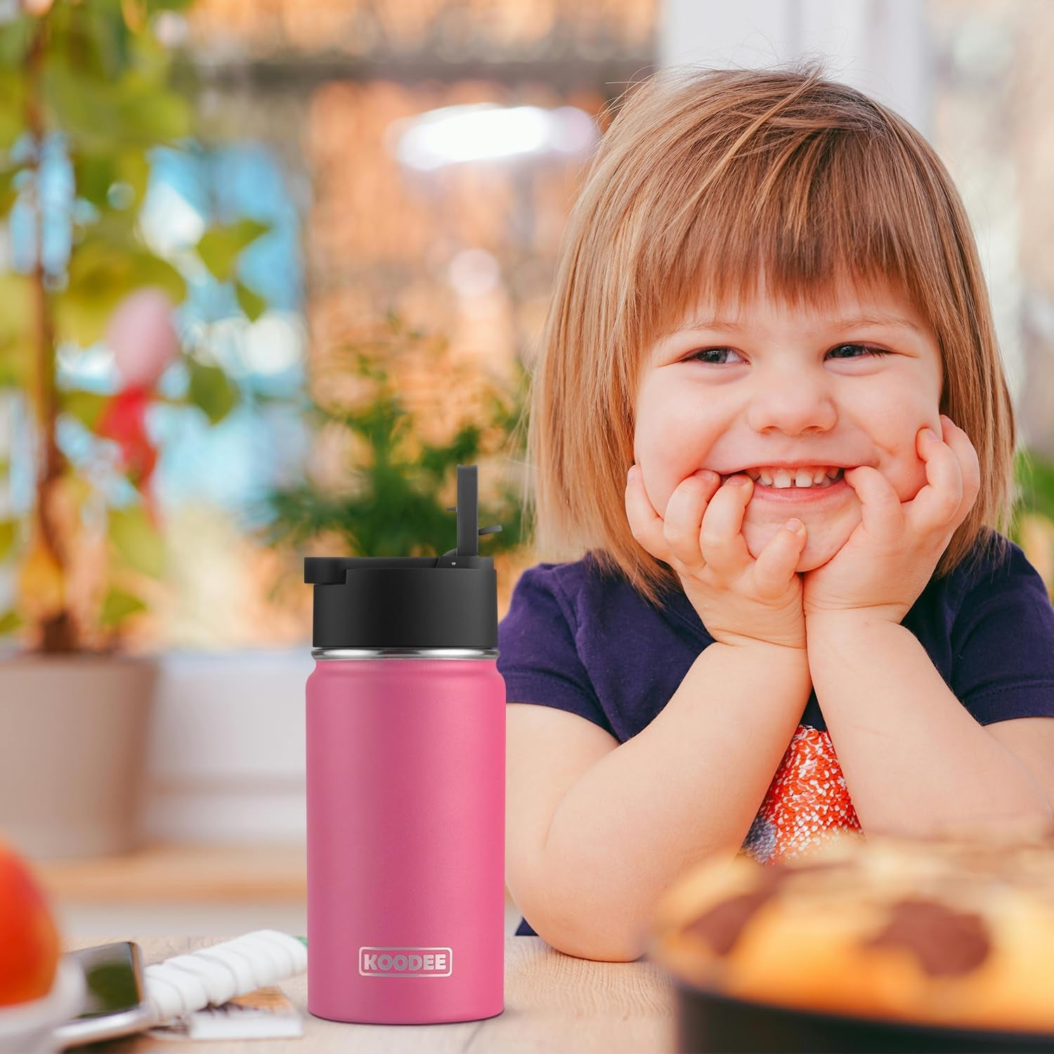 12 Oz Water Bottle with Straw- Stainless Steel Double Wall Vacuum Insulated Wide Mouth Flask with Straw Lid, Sports Metal Water Bottle for Girls and Boys (Canyon Red)