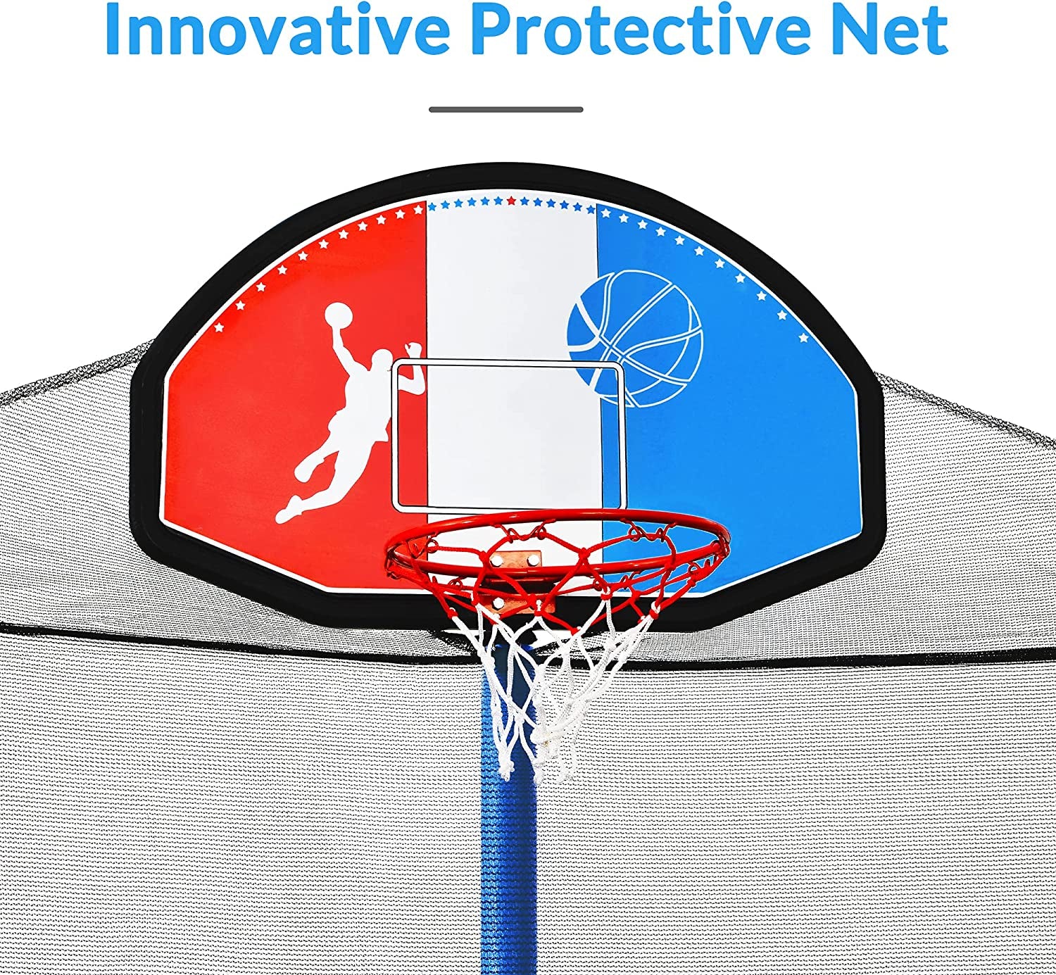 15-Foot Trampoline with Safety Enclosure, Basketball Hoop, and Ladder - ASTM Approved for 800 LB Capacity with Tricolor Backboard