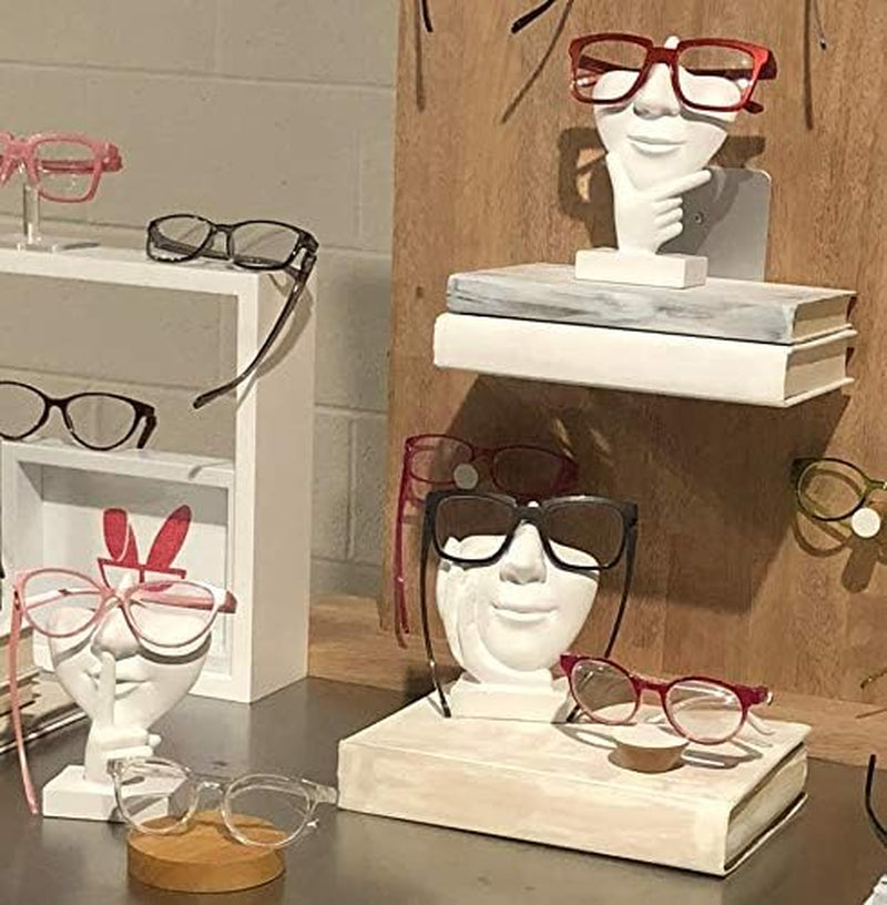Artsy Eyeglass Holder Stand - Sculpted Nose Design for Eyeglasses or Sunglasses, White