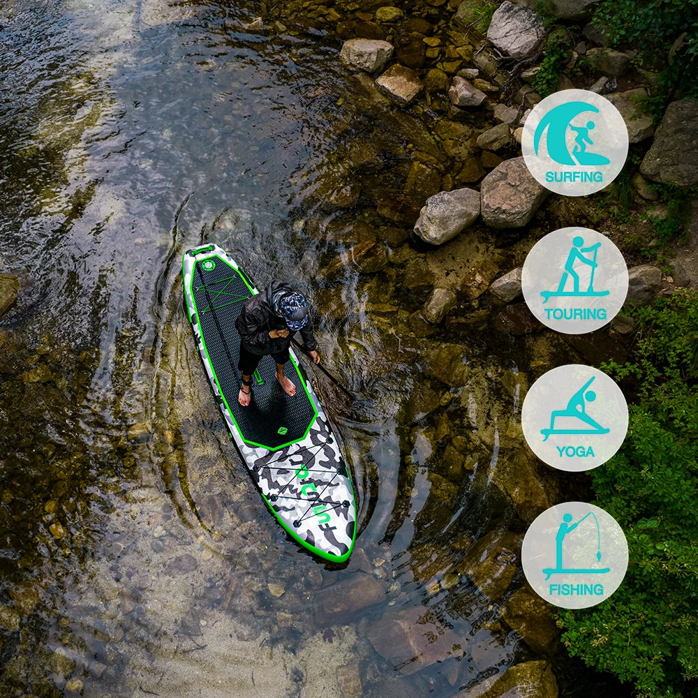 [US Direct]  Inflatable Paddle Board 12~15PSI Maximum Load 150KG Stand up Portable Surfboard Pulp Board with Chair ,Waterproof Phonecase, Air Pump, Backpack 330*84*15CM,SUPFW10A