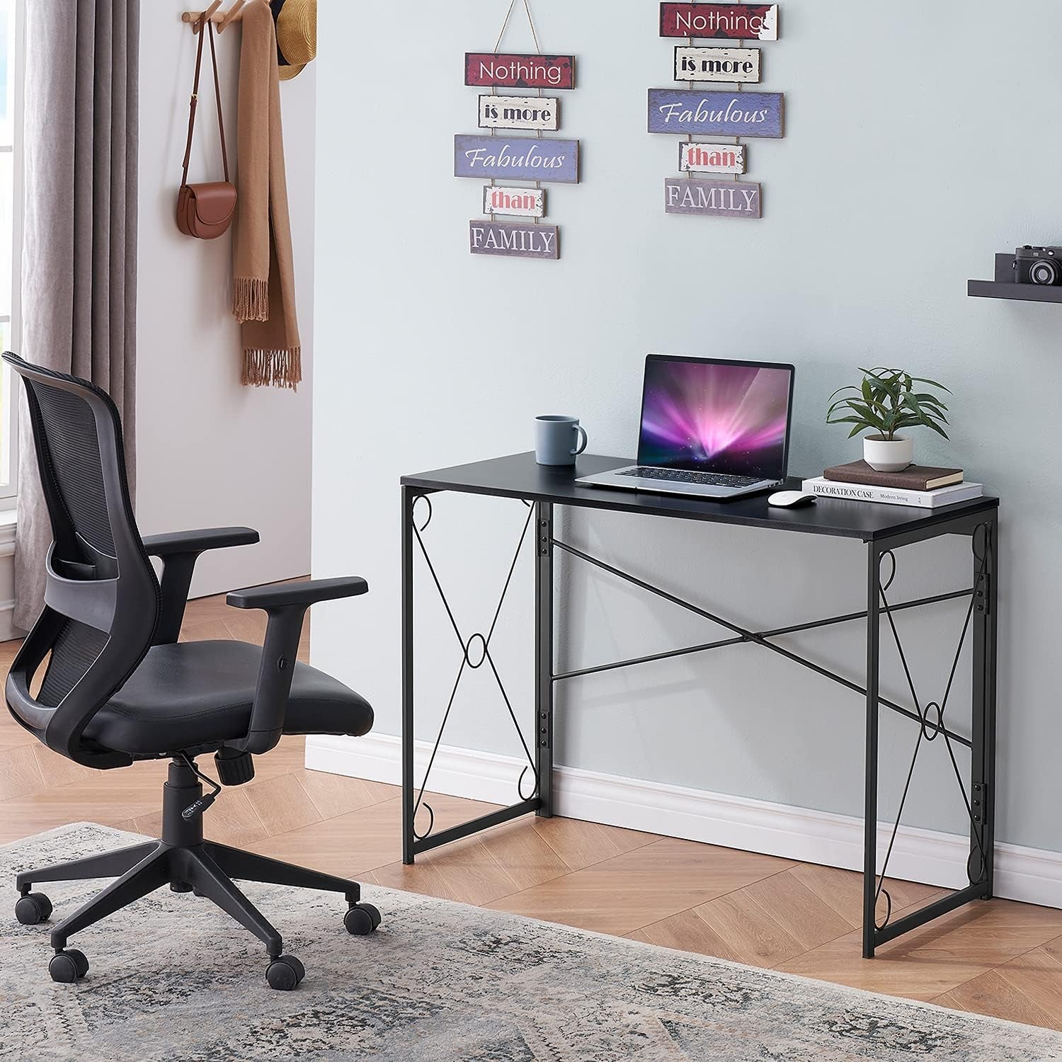 Folding Computer Desk 39.4'', Simple Laptop Table Home Office Workstation for Reading Writing, No Assembly Needed, Small Space, Black