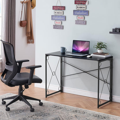 Folding Computer Desk 39.4'', Simple Laptop Table Home Office Workstation for Reading Writing, No Assembly Needed, Small Space, Black