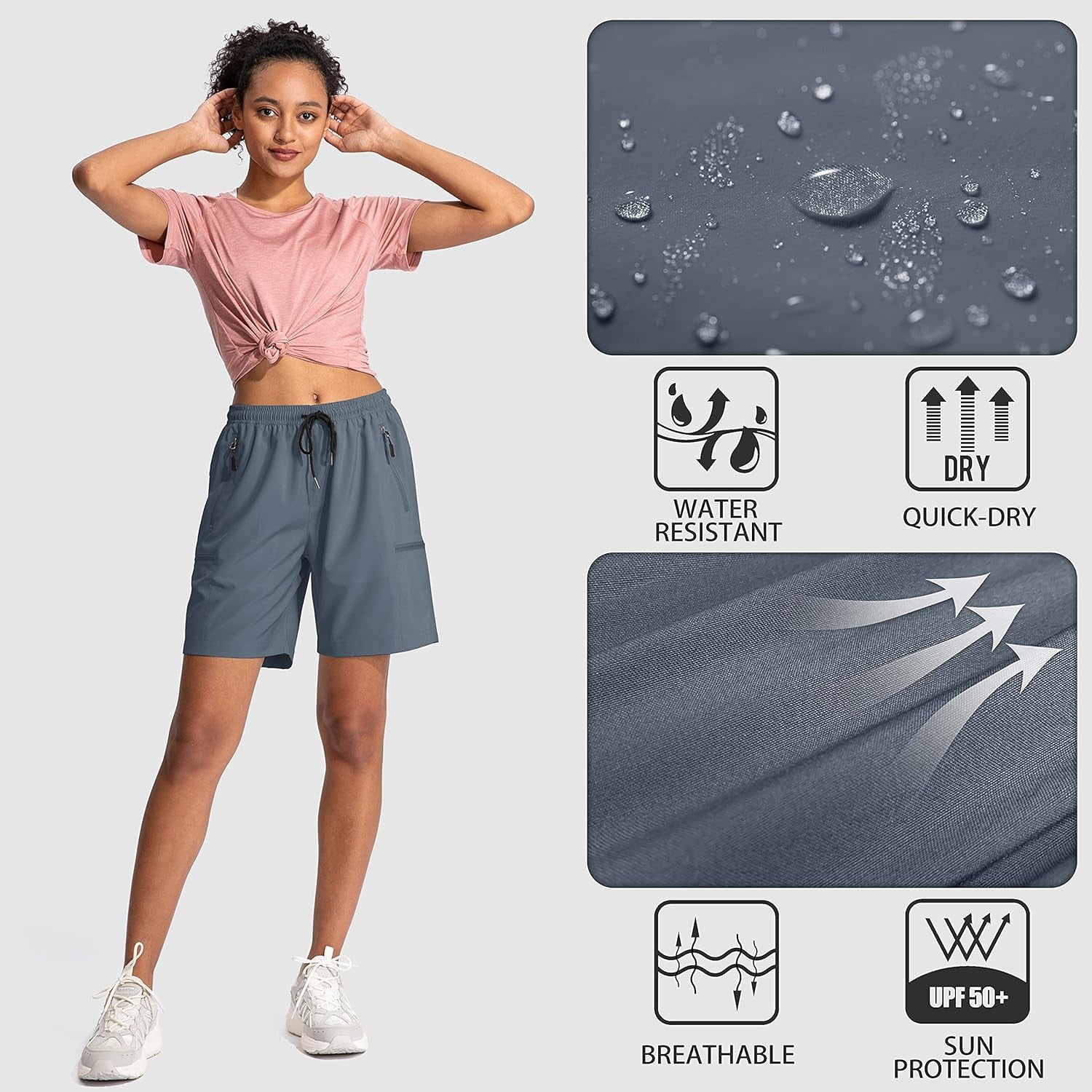 Women'S 5''/ 7''/9'' Hiking Cargo Shorts Quick Dry Lightweight Summer Shorts for Women Athletic Golf Zipper Pockets