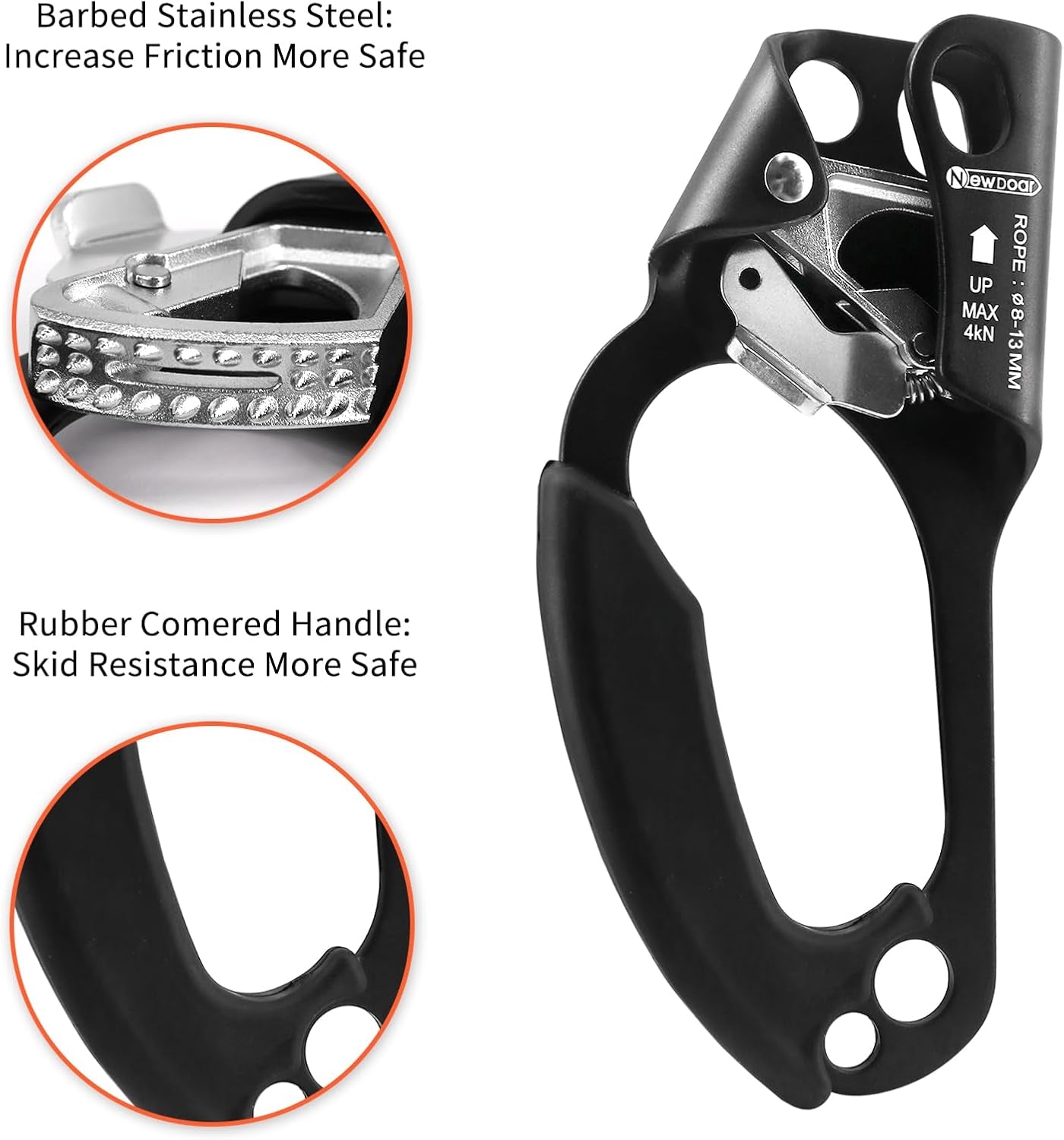 UIAA & CE Certified Hand Ascender Rock Climbing Tree Arborist Rappelling Gear Equipment Rope Clamp for 8~13MM Rope
