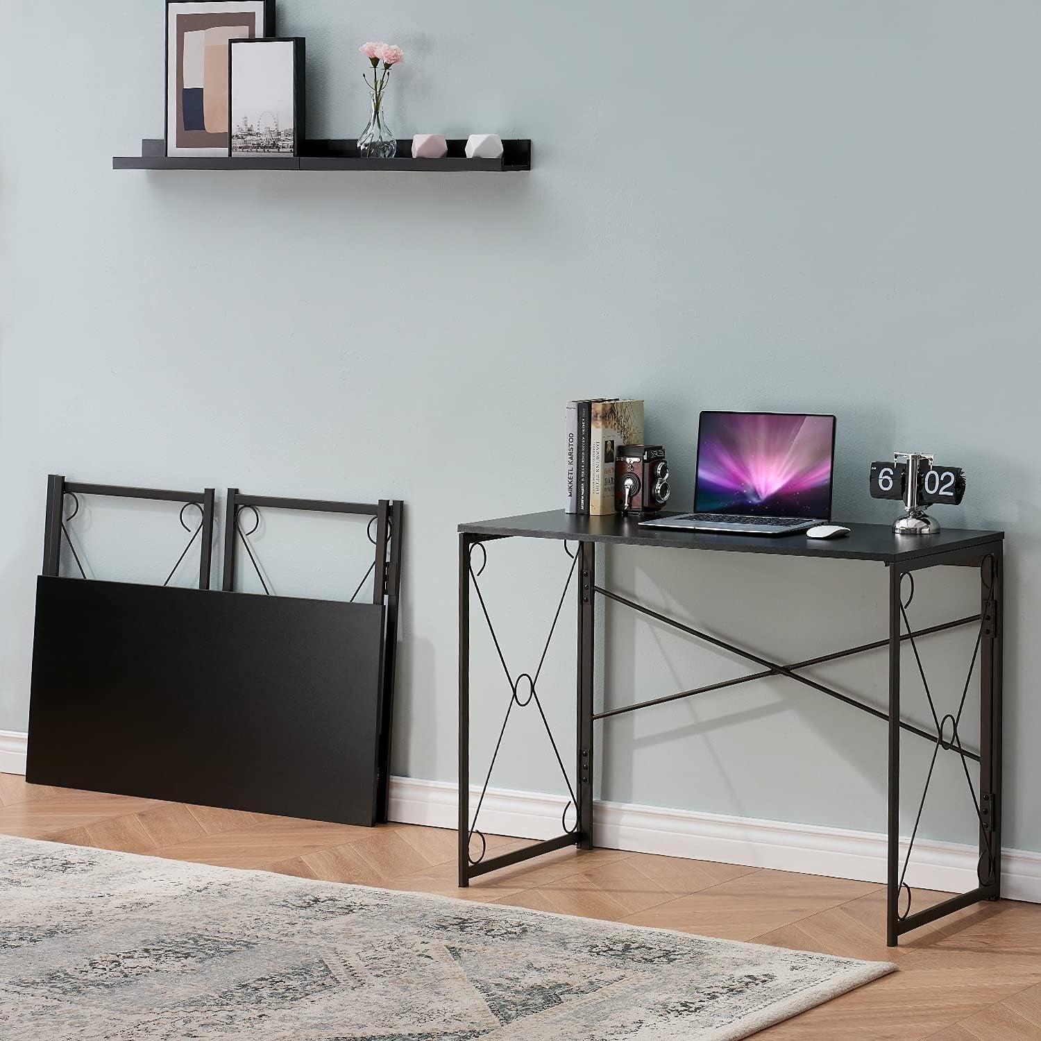Folding Computer Desk 39.4'', Simple Laptop Table Home Office Workstation for Reading Writing, No Assembly Needed, Small Space, Black