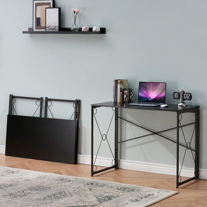 Folding Computer Desk 39.4'', Simple Laptop Table Home Office Workstation for Reading Writing, No Assembly Needed, Small Space, Black