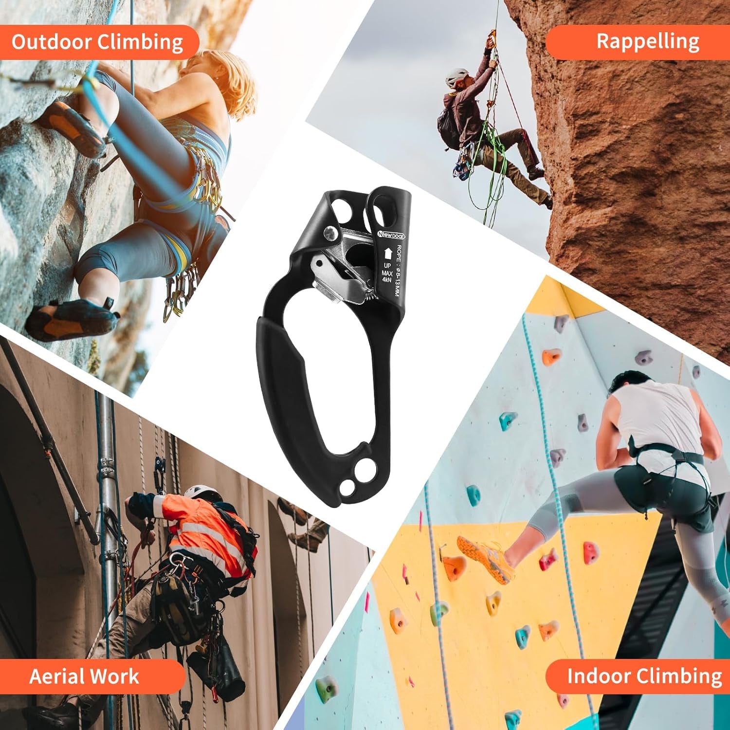 UIAA & CE Certified Hand Ascender Rock Climbing Tree Arborist Rappelling Gear Equipment Rope Clamp for 8~13MM Rope