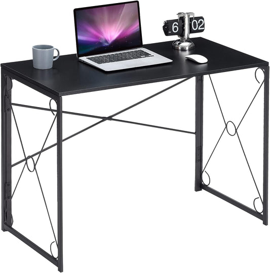 Folding Computer Desk 39.4'', Simple Laptop Table Home Office Workstation for Reading Writing, No Assembly Needed, Small Space, Black