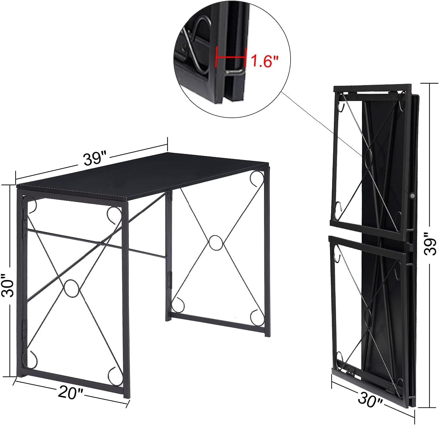 Folding Computer Desk 39.4'', Simple Laptop Table Home Office Workstation for Reading Writing, No Assembly Needed, Small Space, Black