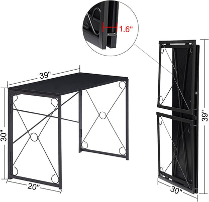 Folding Computer Desk 39.4'', Simple Laptop Table Home Office Workstation for Reading Writing, No Assembly Needed, Small Space, Black