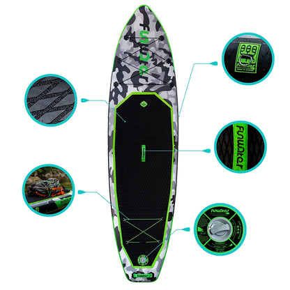 [US Direct]  Inflatable Paddle Board 12~15PSI Maximum Load 150KG Stand up Portable Surfboard Pulp Board with Chair ,Waterproof Phonecase, Air Pump, Backpack 330*84*15CM,SUPFW10A