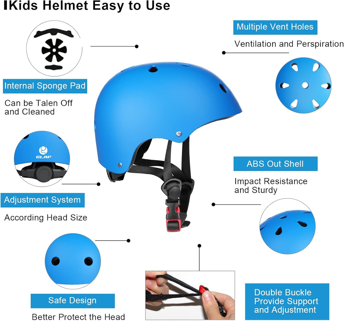 Adjustable Multi-Sport Toddler Helmet for Ages 2-8, Lightweight Bicycle and Skateboard Safety Gear in Three Sizes for Children and Youth 8-14
