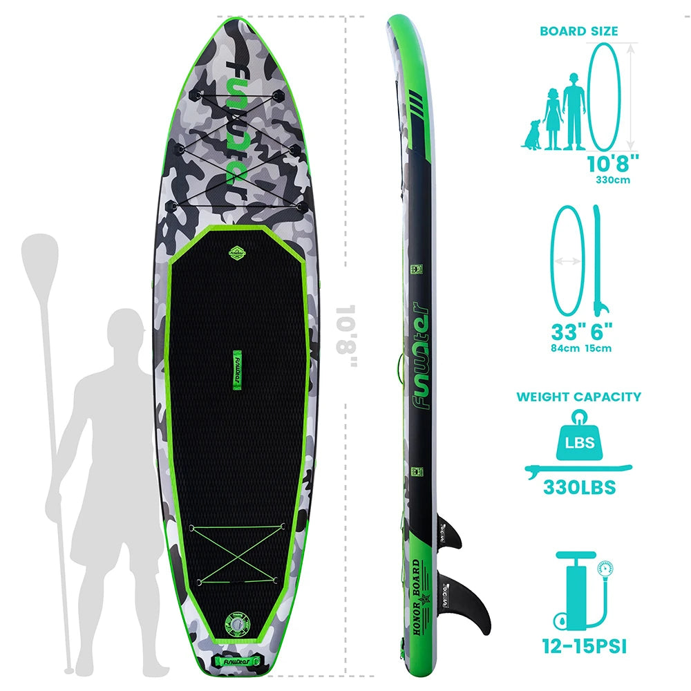 [US Direct]  Inflatable Paddle Board 12~15PSI Maximum Load 150KG Stand up Portable Surfboard Pulp Board with Chair ,Waterproof Phonecase, Air Pump, Backpack 330*84*15CM,SUPFW10A