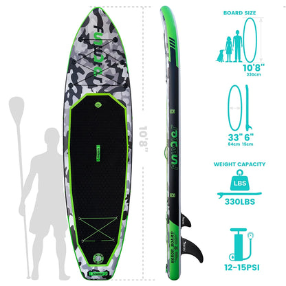[US Direct]  Inflatable Paddle Board 12~15PSI Maximum Load 150KG Stand up Portable Surfboard Pulp Board with Chair ,Waterproof Phonecase, Air Pump, Backpack 330*84*15CM,SUPFW10A