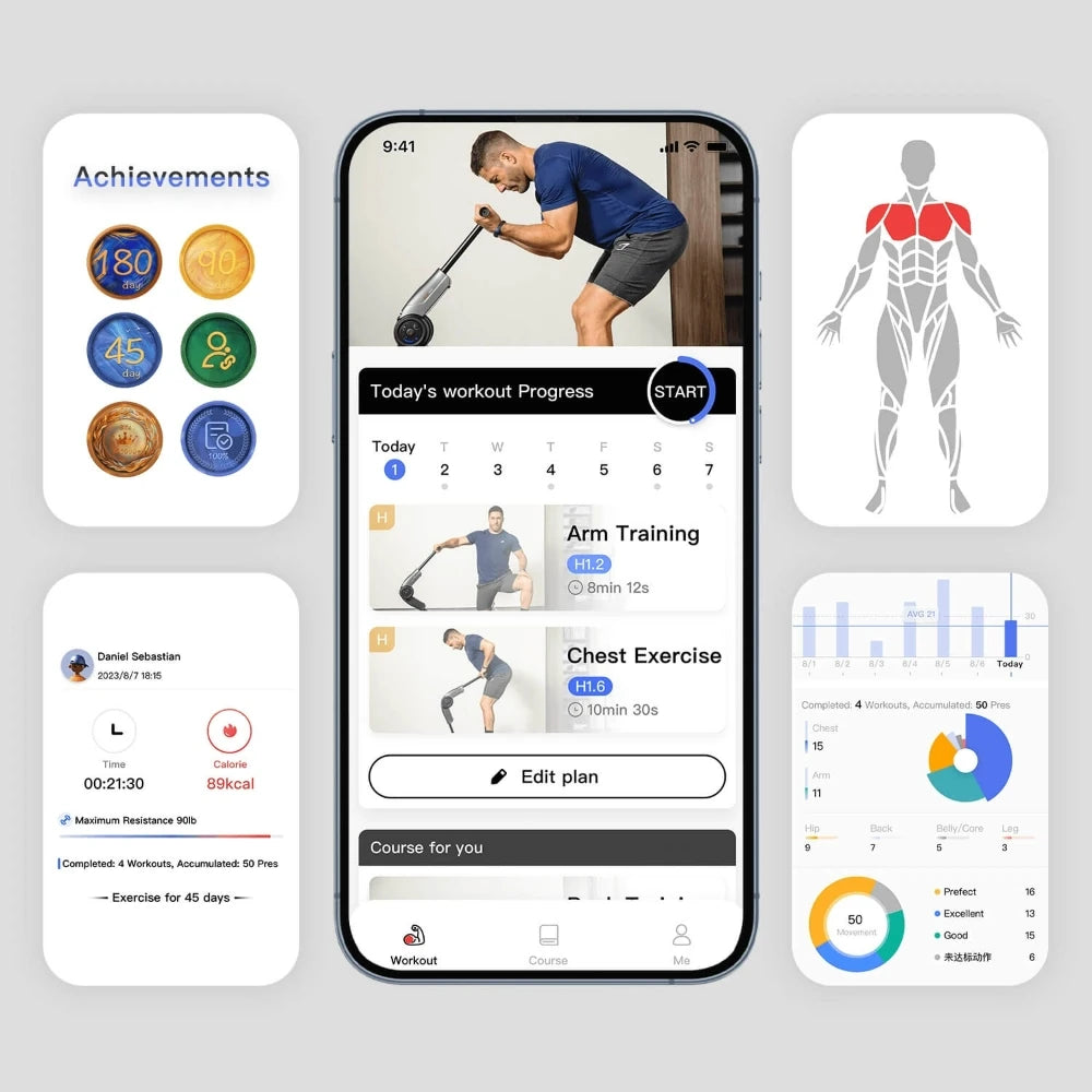 [USA Direct] HALYTUS Hookee plus Smart Fitness Equipment 5-100 Lbs Resistance 20 Levels Adjustable Resistance App Accurate Recording Training of Abdomen Hips Legs for Home Gym Workout