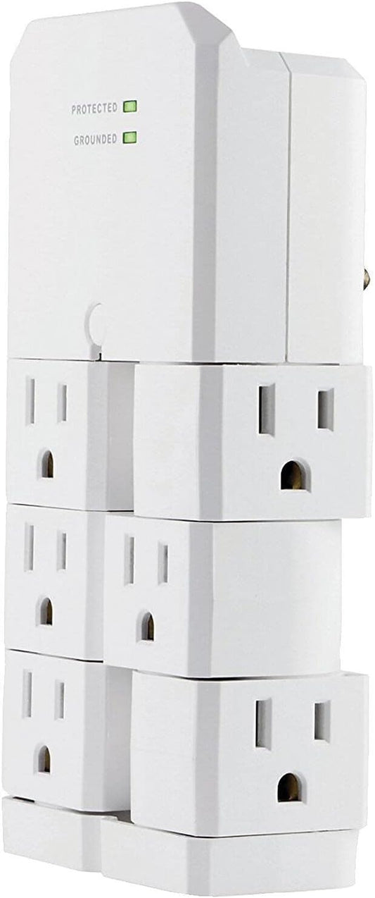 Pro 6-Outlet Extender Sur Protector with Swivel Outlets, Wall Tap Adapter, 90 Degree Rotation, 1080 Joules, Warranty, UL Listed, White, 37063