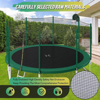14FT and 16FT Trampolines for Kids and Adults with Basketball Hoop, Enclosure Net, and Ladder - 1500LBS ASTM Approved Outdoor Recreational Trampolines