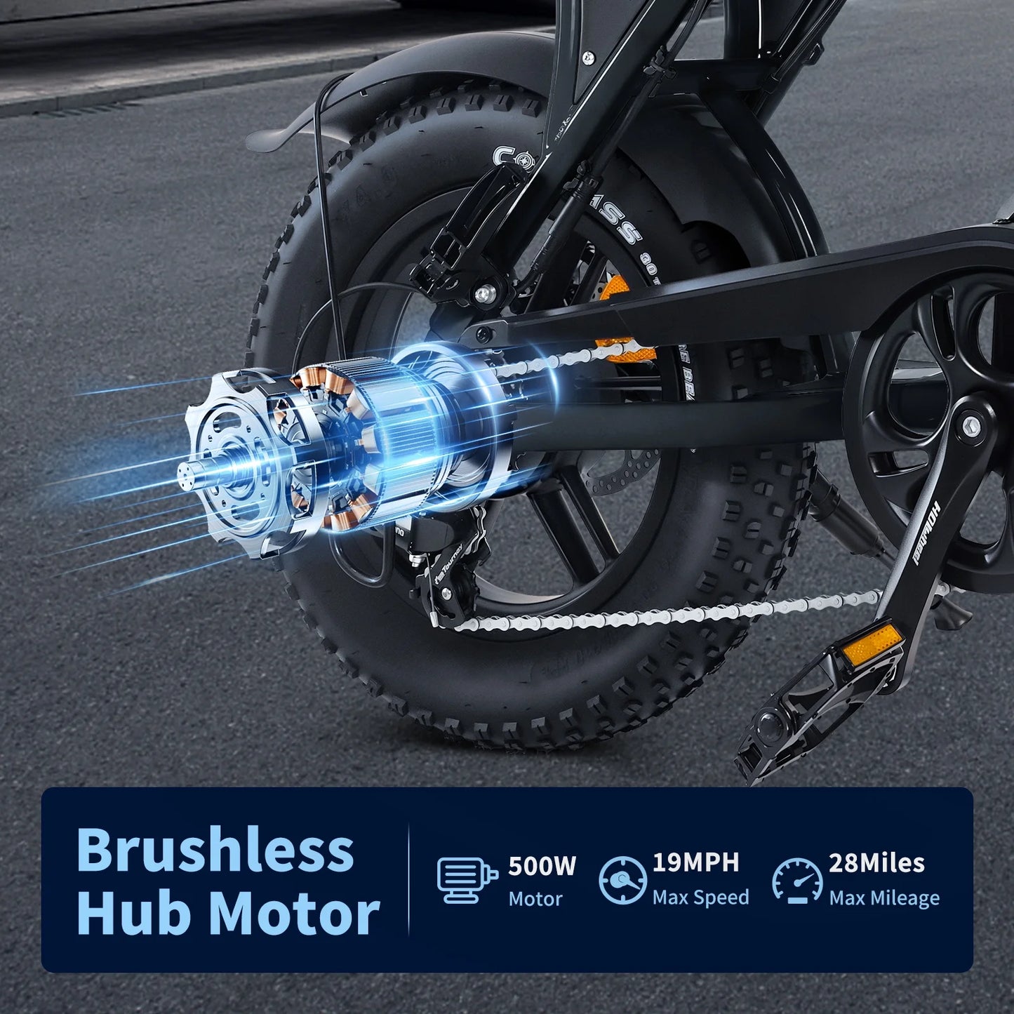 500W Electric Bicycle for Adults with 36V 10.4Ah Battery, 16" Fat Tires, 20MPH Speed, UL2849 Certified E-Bike