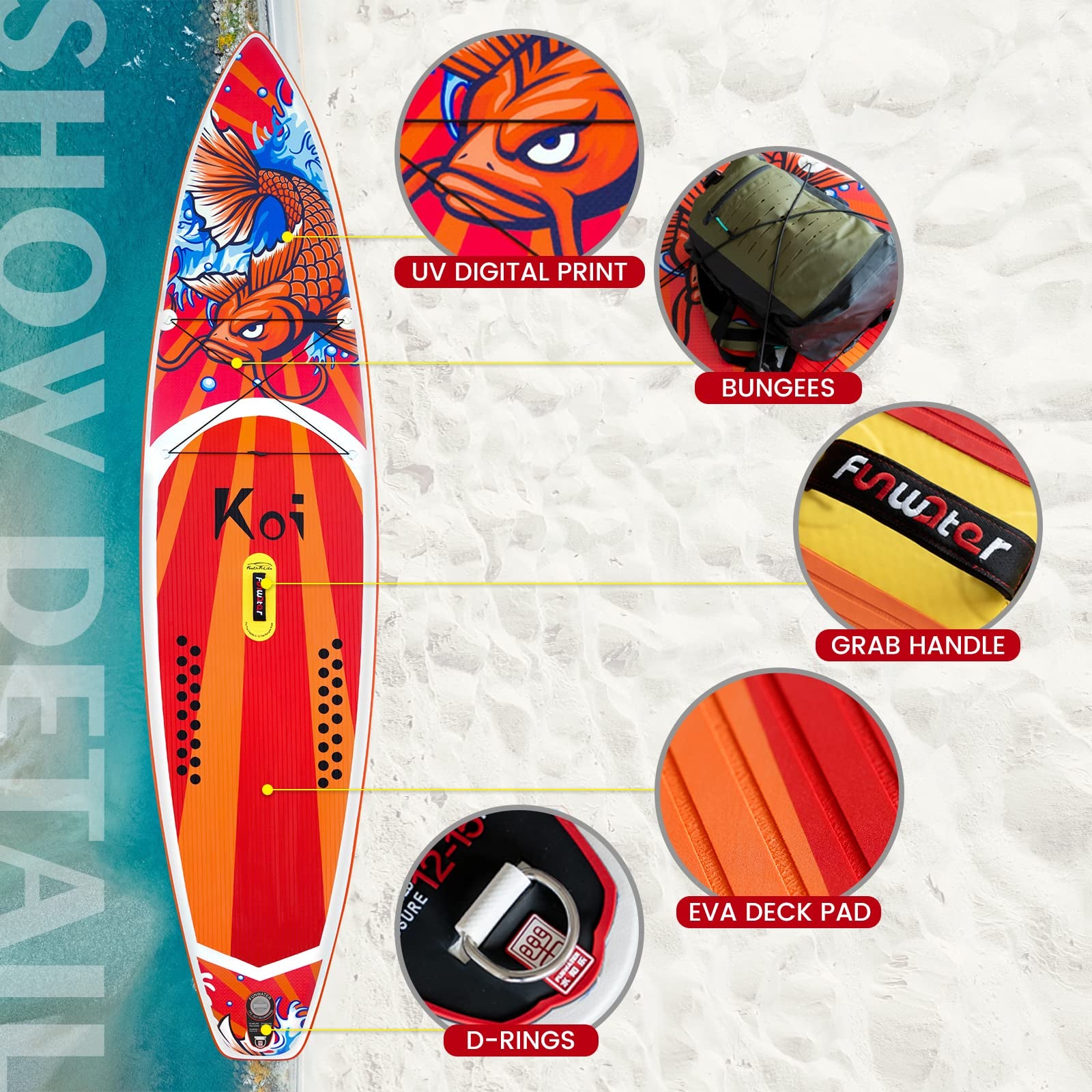 [UK Direct]  Inflatable Stand up Paddle Board Surfboard Complete Paddleboard Accessories Adjustable Paddle, Pump, ISUP Travel Backpack, Leash, Waterproof Bag, Adult Paddle Board SUPFR01A