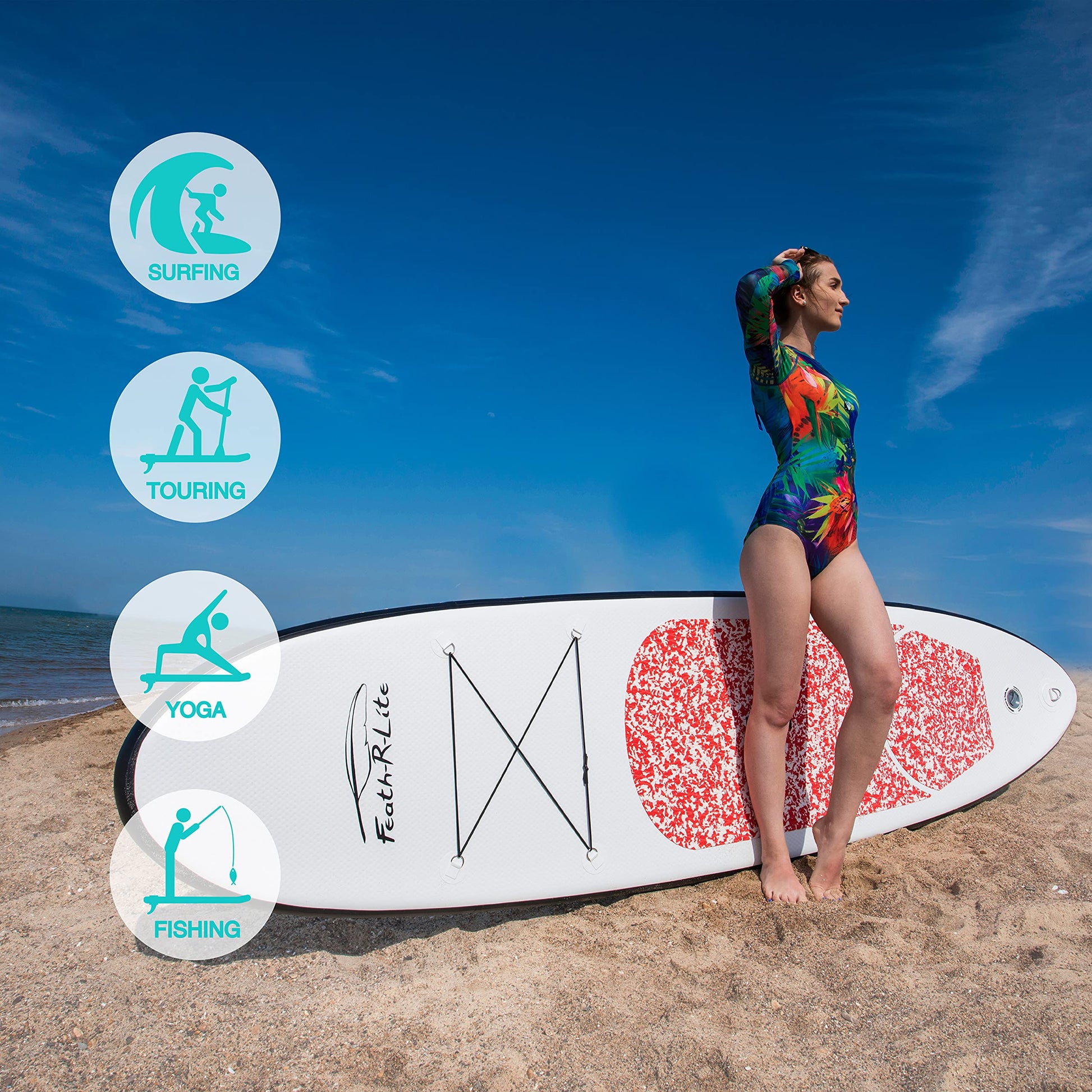 [US Direct]  Inflatable Stand up Paddle Board Surfboard Complete Paddleboard Accessories Adjustable Paddle, Pump, ISUP Travel Backpack, Leash, Waterproof Bag, Adult Paddle Board SUPFR04C