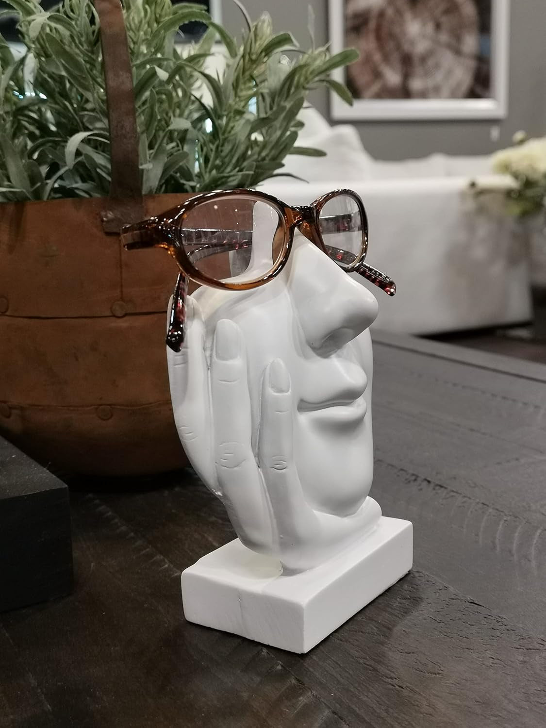 Artsy Eyeglass Holder Stand - Sculpted Nose Design for Eyeglasses or Sunglasses, White