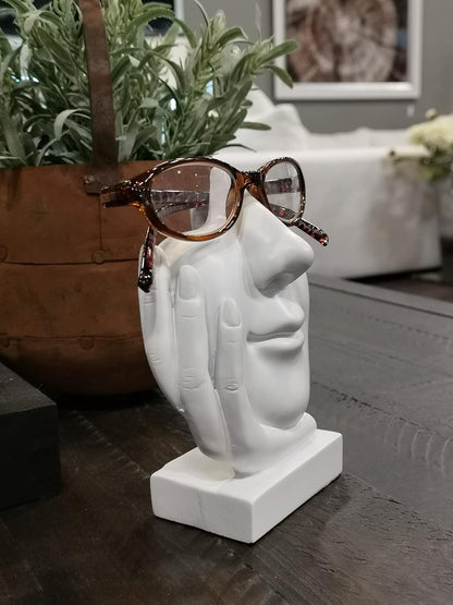 Artsy Eyeglass Holder Stand - Sculpted Nose Design for Eyeglasses or Sunglasses, White