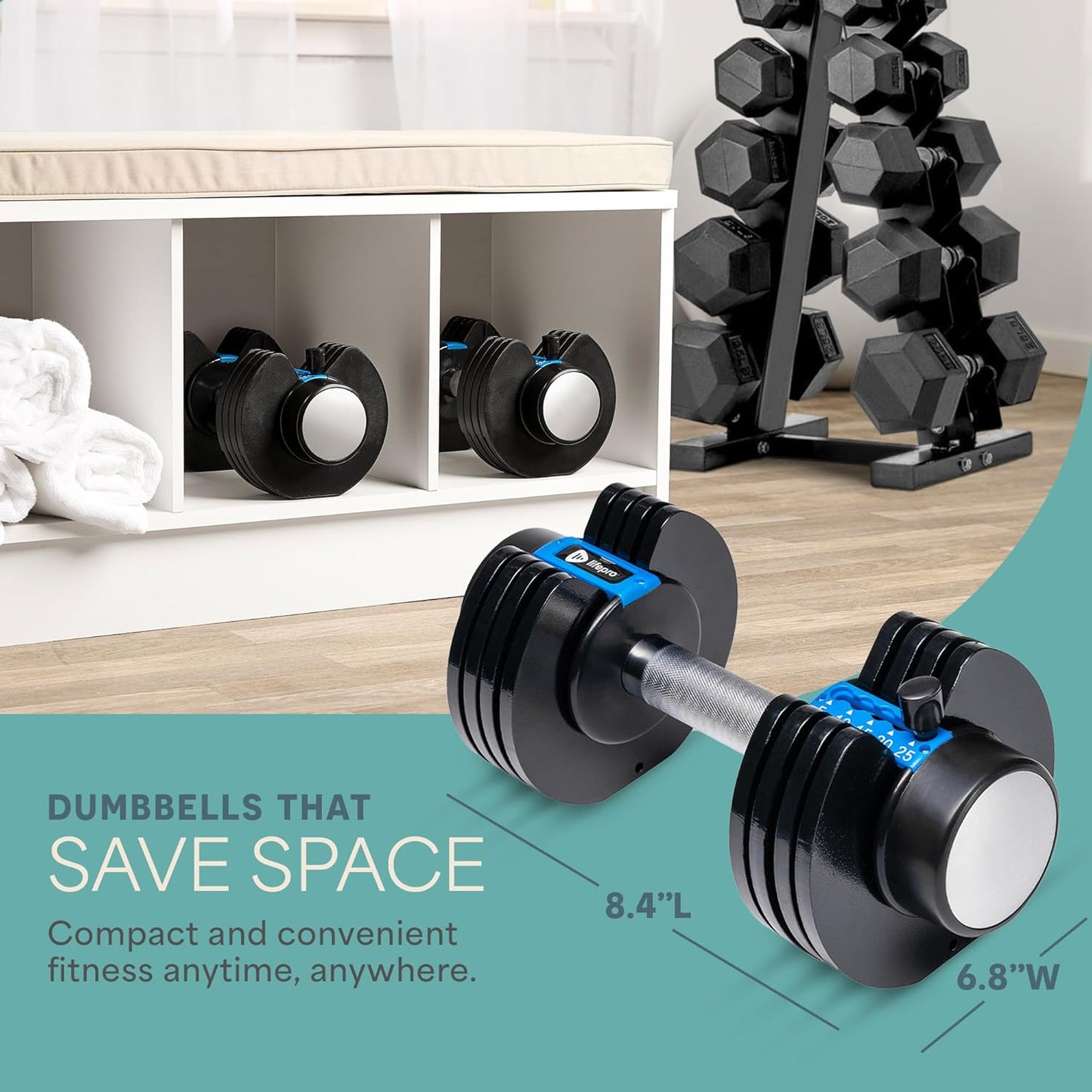 Adjustable Dumbbell Set (2 Pieces) - Weights Ranging from 5Lb to 25Lb and 2.5Lb to 15Lb, 6-in-1 Compact Design for Full Body Workouts and Home Gym Fitness