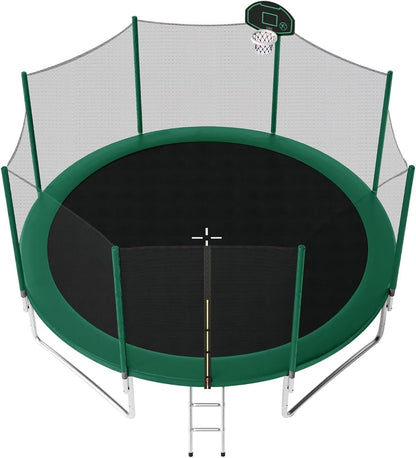 14FT and 16FT Trampolines for Kids and Adults with Basketball Hoop, Enclosure Net, and Ladder - 1500LBS ASTM Approved Outdoor Recreational Trampolines