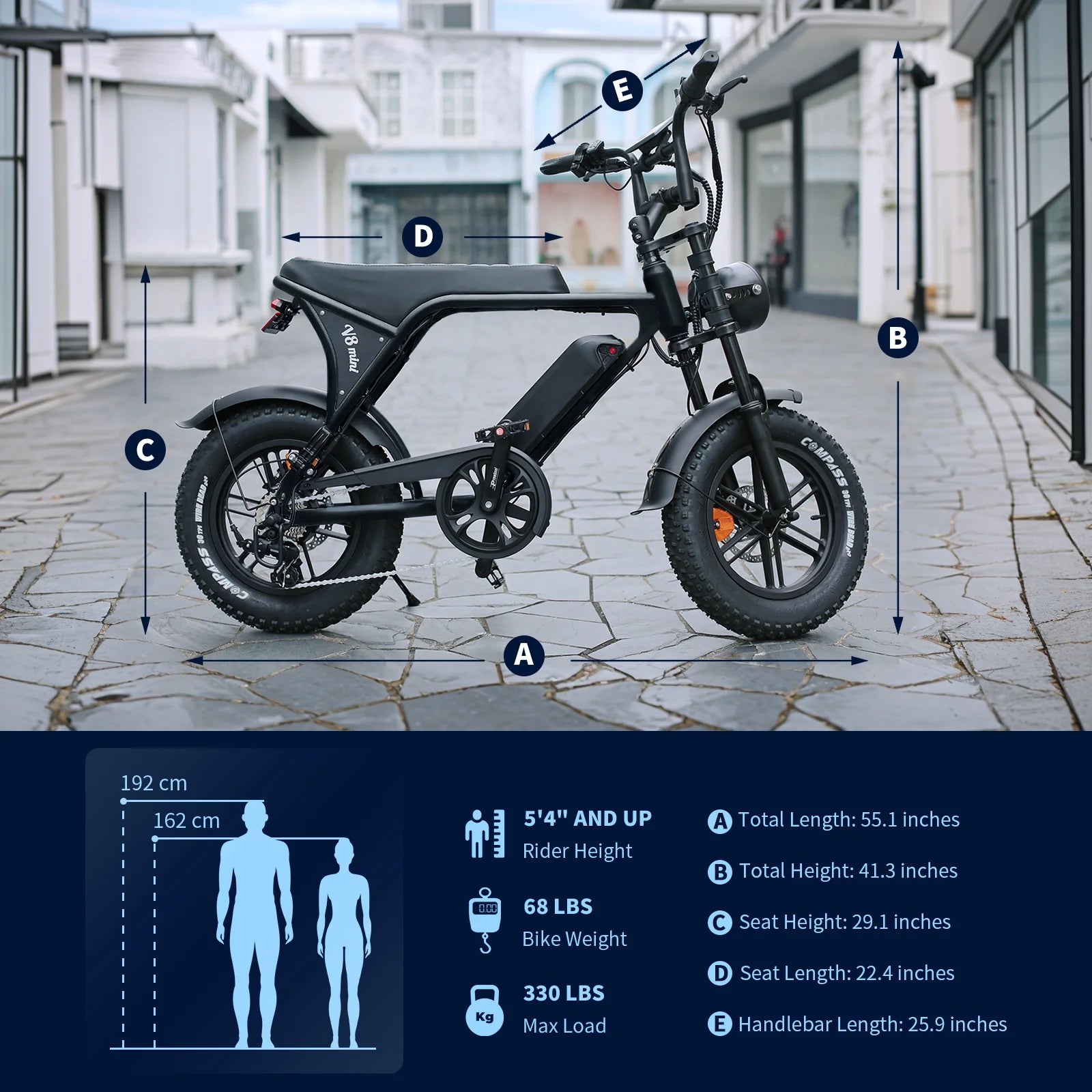 500W Electric Bicycle for Adults with 36V 10.4Ah Battery, 16" Fat Tires, 20MPH Speed, UL2849 Certified E-Bike