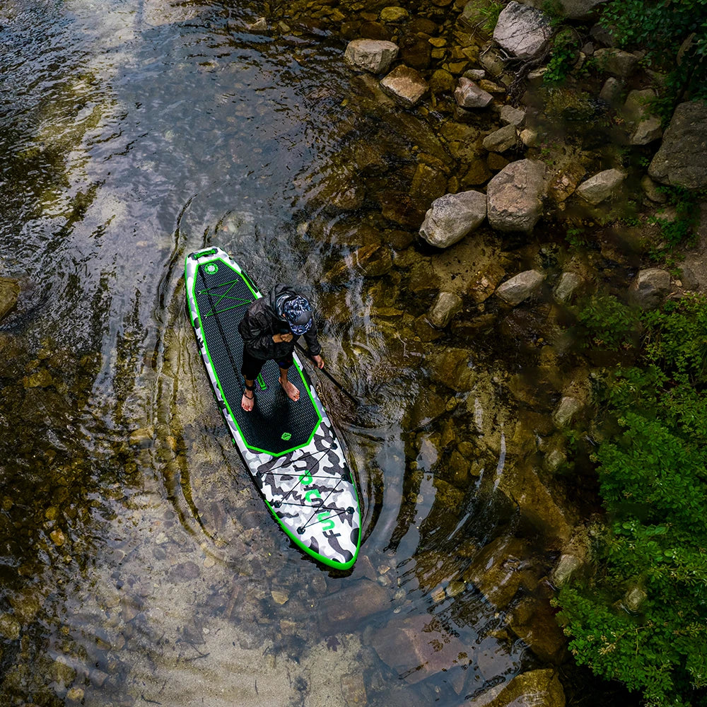 [US Direct]  Inflatable Paddle Board 12~15PSI Maximum Load 150KG Stand up Portable Surfboard Pulp Board with Chair ,Waterproof Phonecase, Air Pump, Backpack 330*84*15CM,SUPFW10A