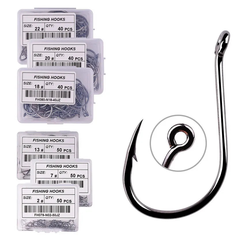 50Pcs / 20Pcs / Box Circle Carp Eyed Fishing Hook Size 2-22# Ring Eye Japan Fishhooks Fishing Hooks Single Jig Fish Hook Tackle