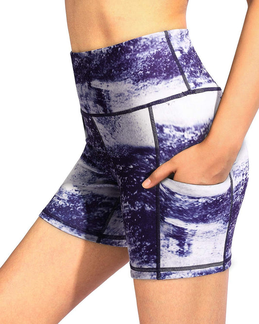 Women'S Yoga Biker Shorts with Side Pockets 4" Tummy Control High Waist Compression Workout Shorts (Sapphire,Xl)