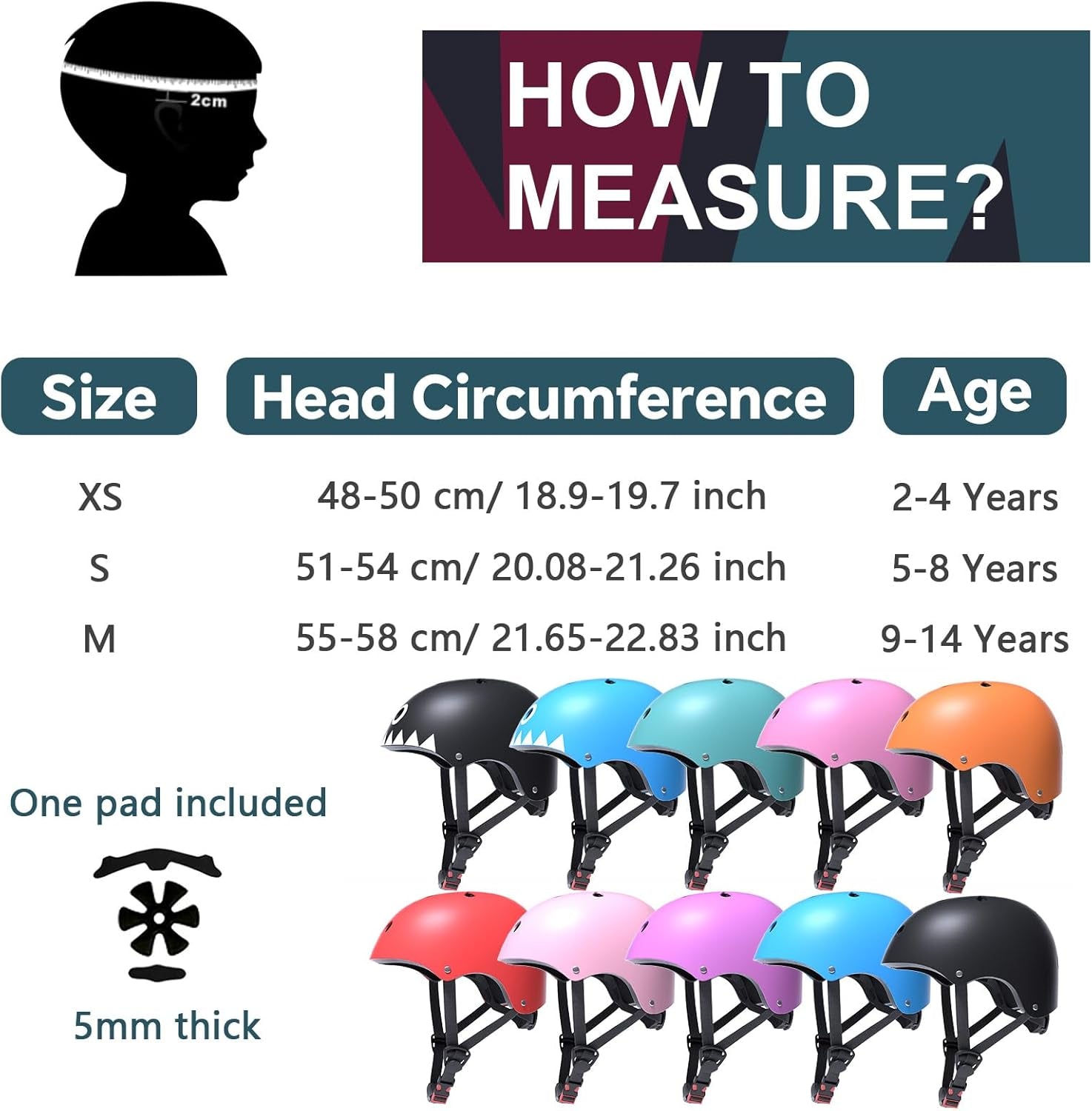 Adjustable Multi-Sport Toddler Helmet for Ages 2-8, Lightweight Bicycle and Skateboard Safety Gear in Three Sizes for Children and Youth 8-14