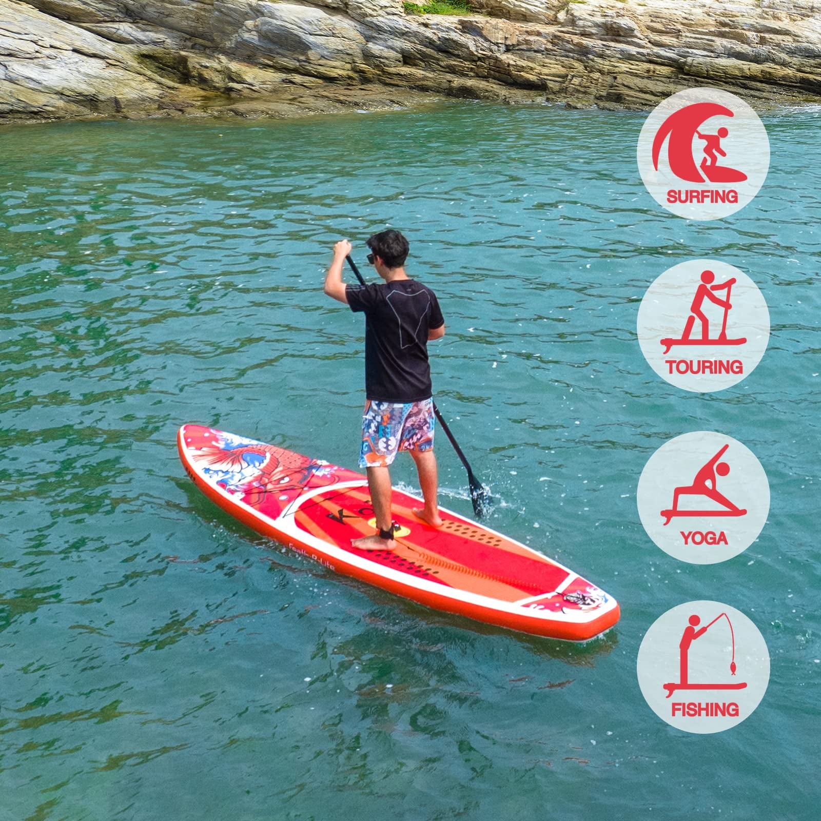 [UK Direct]  Inflatable Stand up Paddle Board Surfboard Complete Paddleboard Accessories Adjustable Paddle, Pump, ISUP Travel Backpack, Leash, Waterproof Bag, Adult Paddle Board SUPFR01A